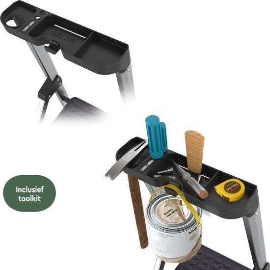 BRASQ Huishoudtrap 6-treden Zilver - keukentrap inklapbaar aluminium voor particulier en professioneel gebruik - Trap Ladder - Anti slip