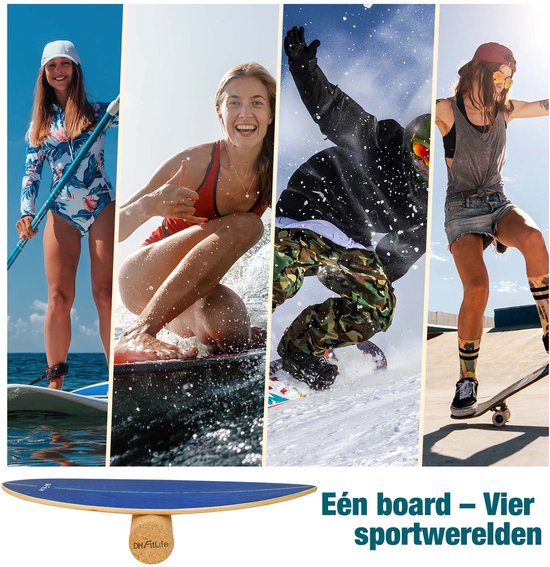 DH FitLife Houten Balance Board met Rocker Vorm – Balansbord voor Kinderen & Volwassenen – Indoor Fitness & Core Training, Blauw
