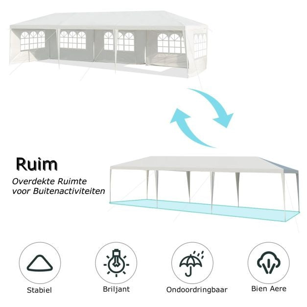 Coast Partytent - Paviljoen - 5 Zijwanden - Waterdicht - 300 x 900 cm - Wit