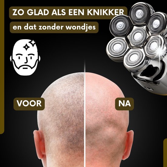 6-in-1 Scheerapparaat Mannen – Trimmer - Sansbeauté® SkullSharp V2 | 7 Head - Nat & Droog - Electric Face Head & Hair Shaver – Hoofd Kaal Scheren - Opzetstukken - Elektrisch