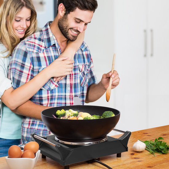 KitchenBrothers Elektrische Kookplaat - 1 Pits - 1500W - Zwart