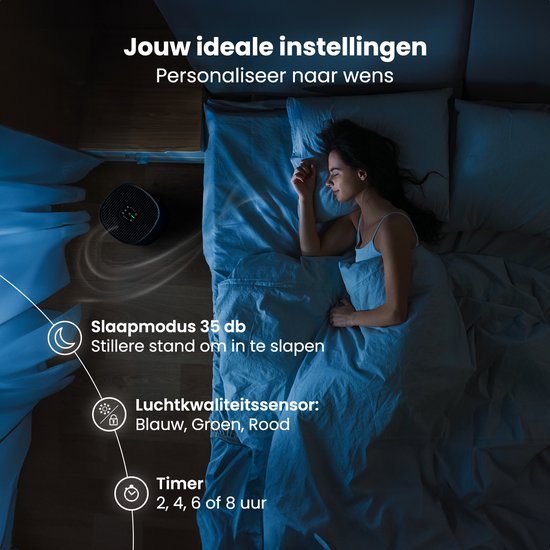 Auronic Luchtreiniger Fresh - Met HEPA 13-filter - 225 m³/u - 45 m² - Koolstoffilter - 3 Standen - Air Purifier - Zwart