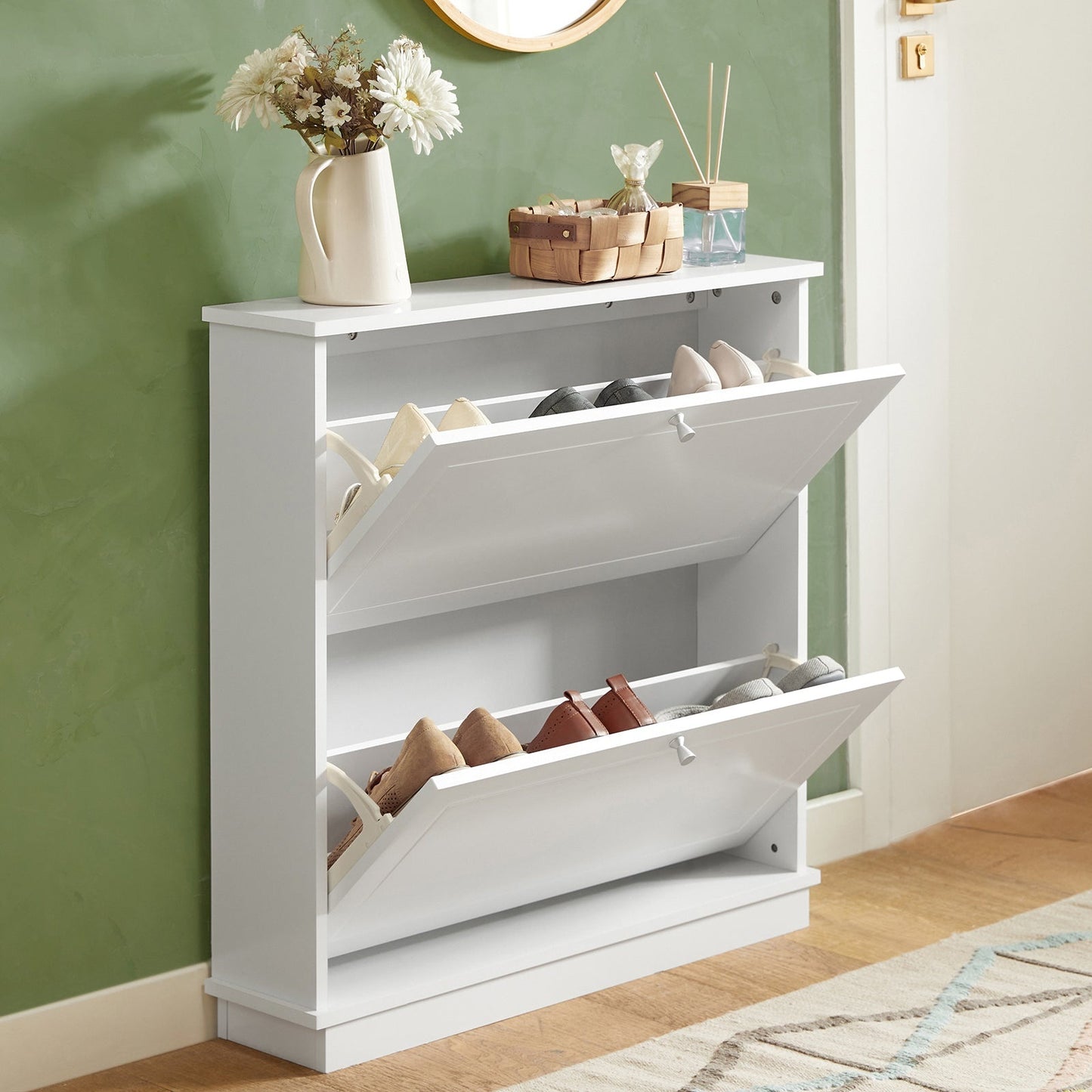 SoBuy Schoenenkast met 2 Lades - MDF - 76 x 18 x 78 cm - Wit