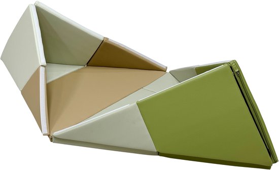 Sunny Davi Foam Speelset – Opvouwbare Foam Mat– Bouwset, Tent & Speelmat – Speeltent in Beige en Groen – Softplay - Montessori Speelgoed – Vanaf 12 maanden – Veilig Spelen