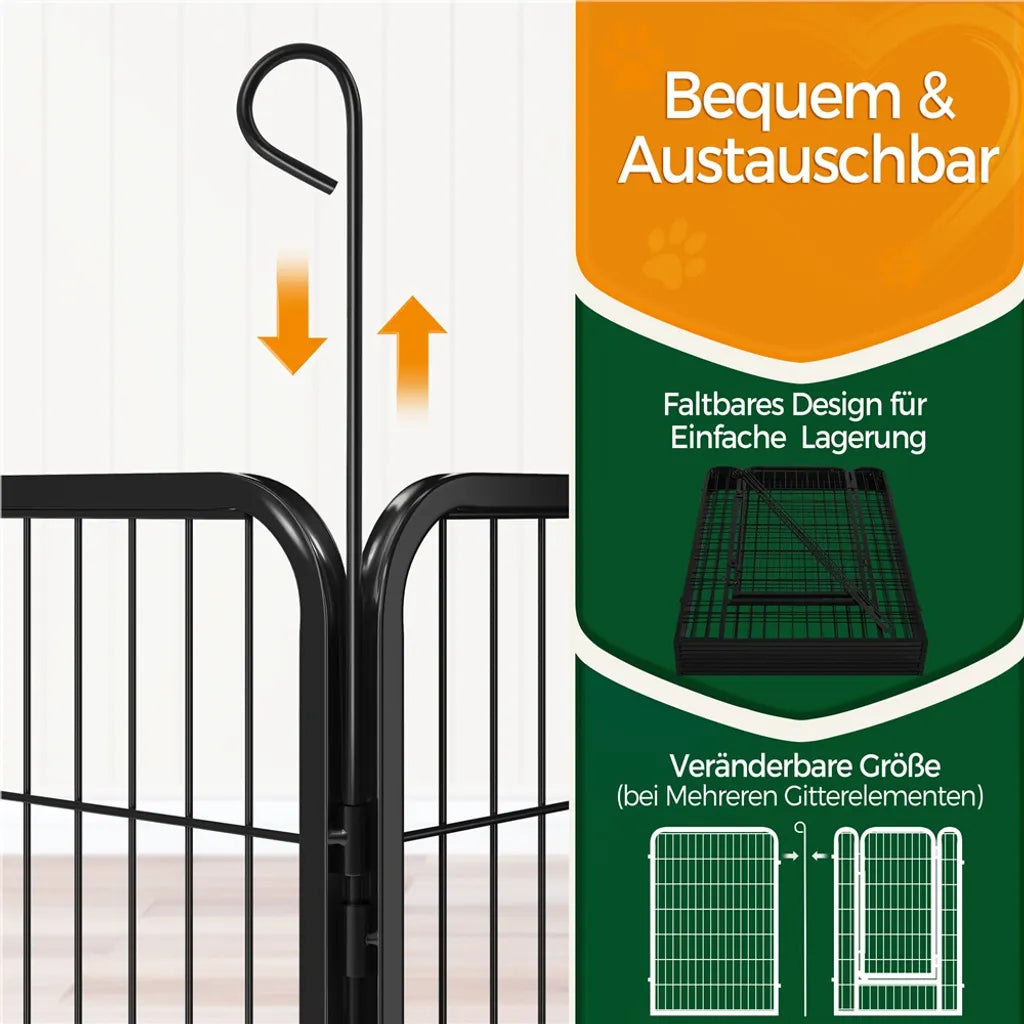 Yaheetech Puppyren 8 Panelen 100 x 68 cm - Zwart - Opvouwbare Hondenren met Deur voor Puppies en Kleine Huisdieren