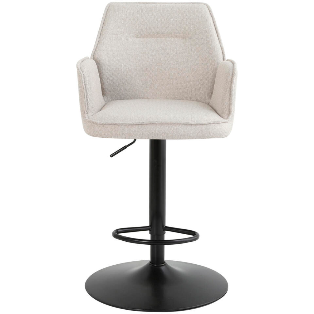 Barkruk Raffy Beige – Verstelbaar & Draaibaar – Met Armleuningen – Comfortabele Stoffen Zitting – Modern Design