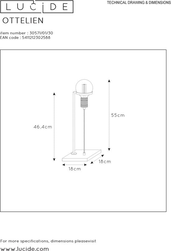 Lucide OTTELIEN - Tafellamp - 1xE27 - Zwart