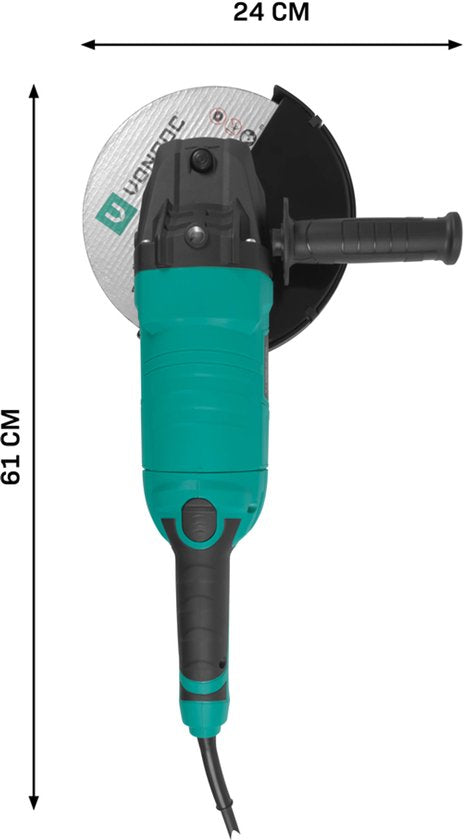 VONROC Haakse slijper 2350W – Ø230mm – 5800 tpm – Inc. zijhandgreep voor links- en rechtshandig gebruik – 3 meter rubberen kabel - excl. Slijpschijf