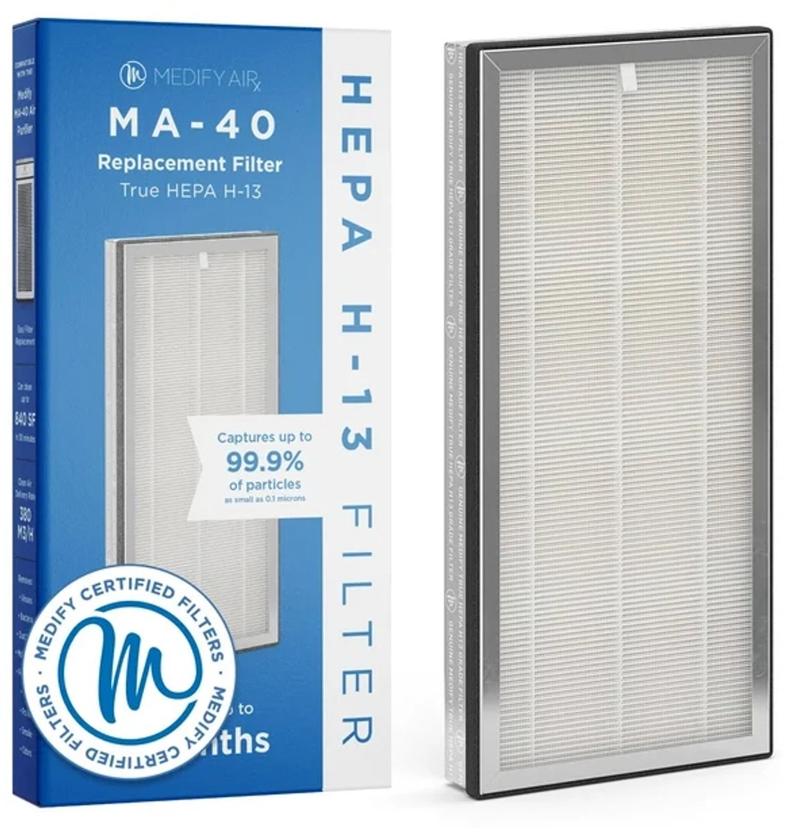 Medify Air MA-40 Vervangingsfilter – HEPA H13 + Actieve Koolstof – 1 Stuk – 27,9 x 33 x 3,8 cm – Wit