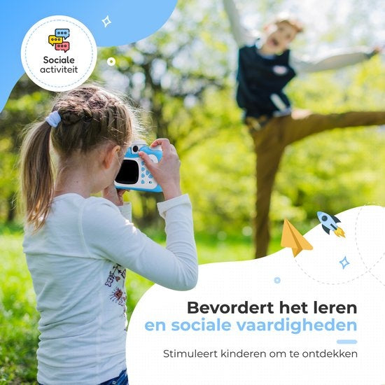 AyeKids Instant Print Kindercamera - Thermische Mini Printer - Fotoprinter - Inclusief 3 rollen & 12 Kleur Stiften - Blauw