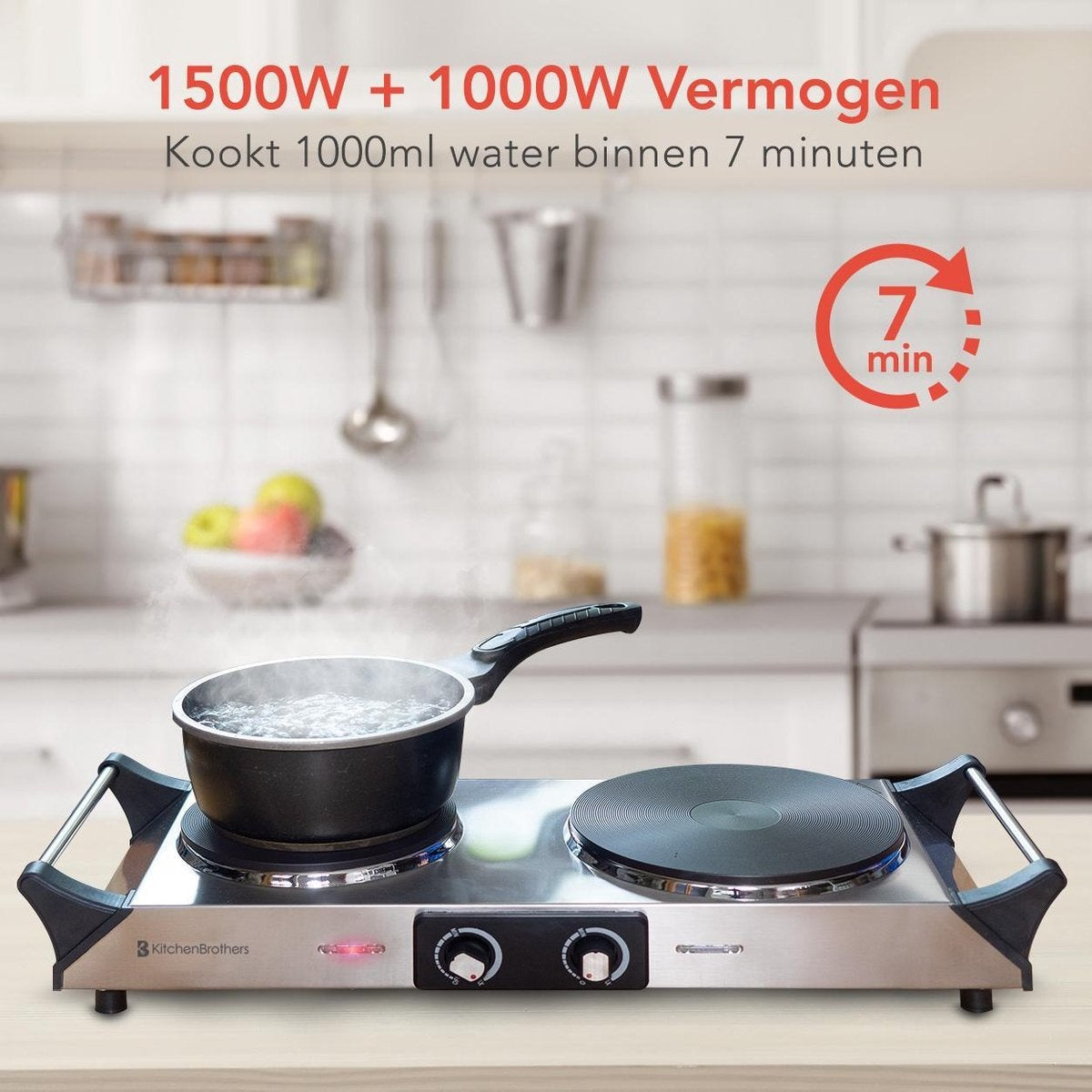 KitchenBrothers Elektrische Kookplaat - 2 Pits - 2500W - RVS