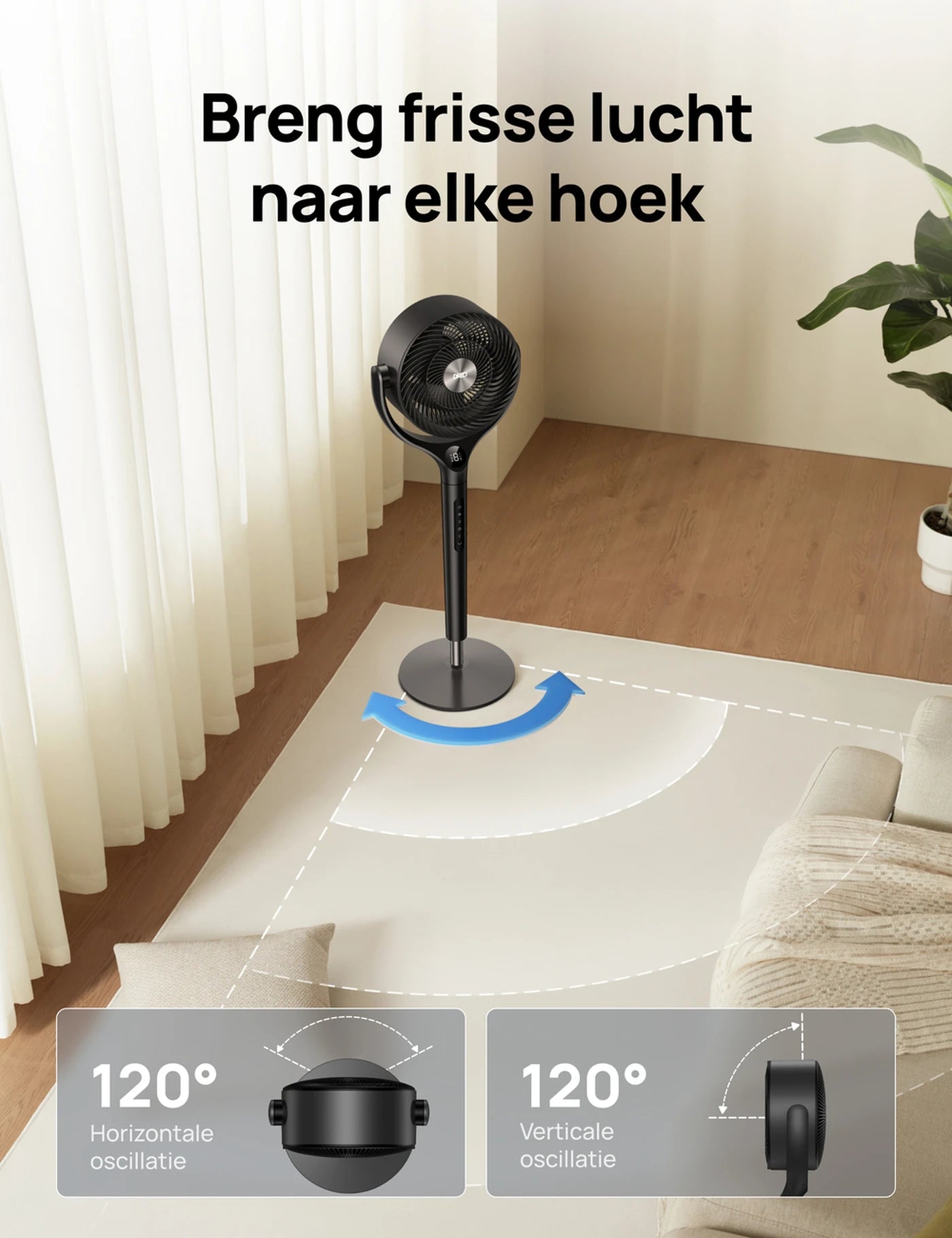 Dreo Turbo Luchtcirculator DR-HPF022 - Statiefventilator - 9 Snelheden & 6 Modi - Afstandsbediening - 120° Oscillatie - Hoogte 94-107 cm