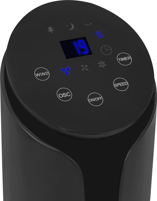 VONROC Luxe Ventilator - Torenventilator – hoogte 86 cm – Incl. afstandsbediening - 3 snelheden – zwenkfunctie - 15 uurs timer - zwart