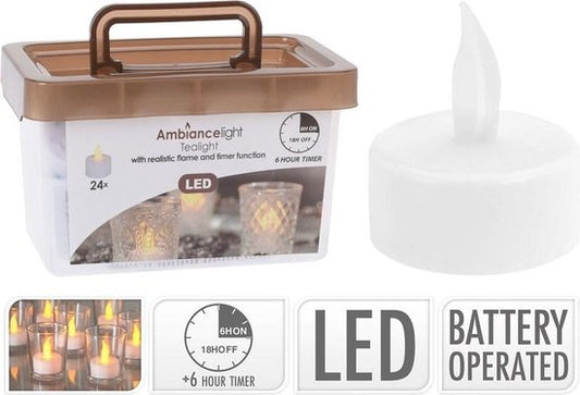 Theelichtjes LED - Box met 24 stuks INCLUSIEF batterij EN Timer