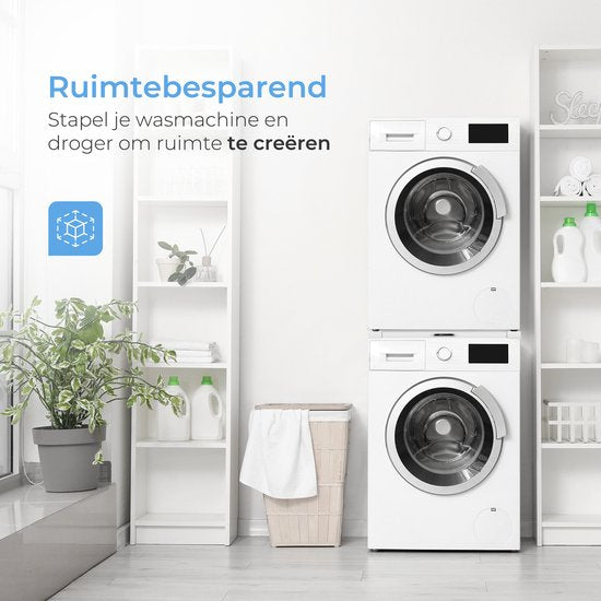 Skoov Tussenstuk voor Wasmachine & Droger - Stapelkit - Met uitschuifbare plank - Universeel - Droogkast - Meubel - incl. trildempers en spanband