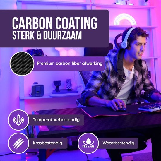 Avalo Gaming Bureau - 140x60x73 CM - LED Verlichting - Zwart