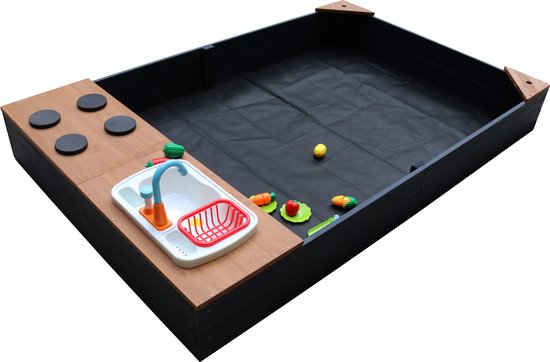 AXI Kelly Zandbak met Speelkeuken Antraciet/bruin - Wastafel incl. 17-delige accessoire-set - Inclusief afdekzeil en gronddoek