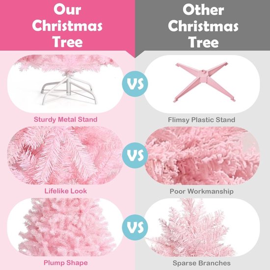 Coast Kunstkerstboom Roze – 75 x 75 x 150 cm – Met Glittertakken en Opvouwbare Metalen Standaard