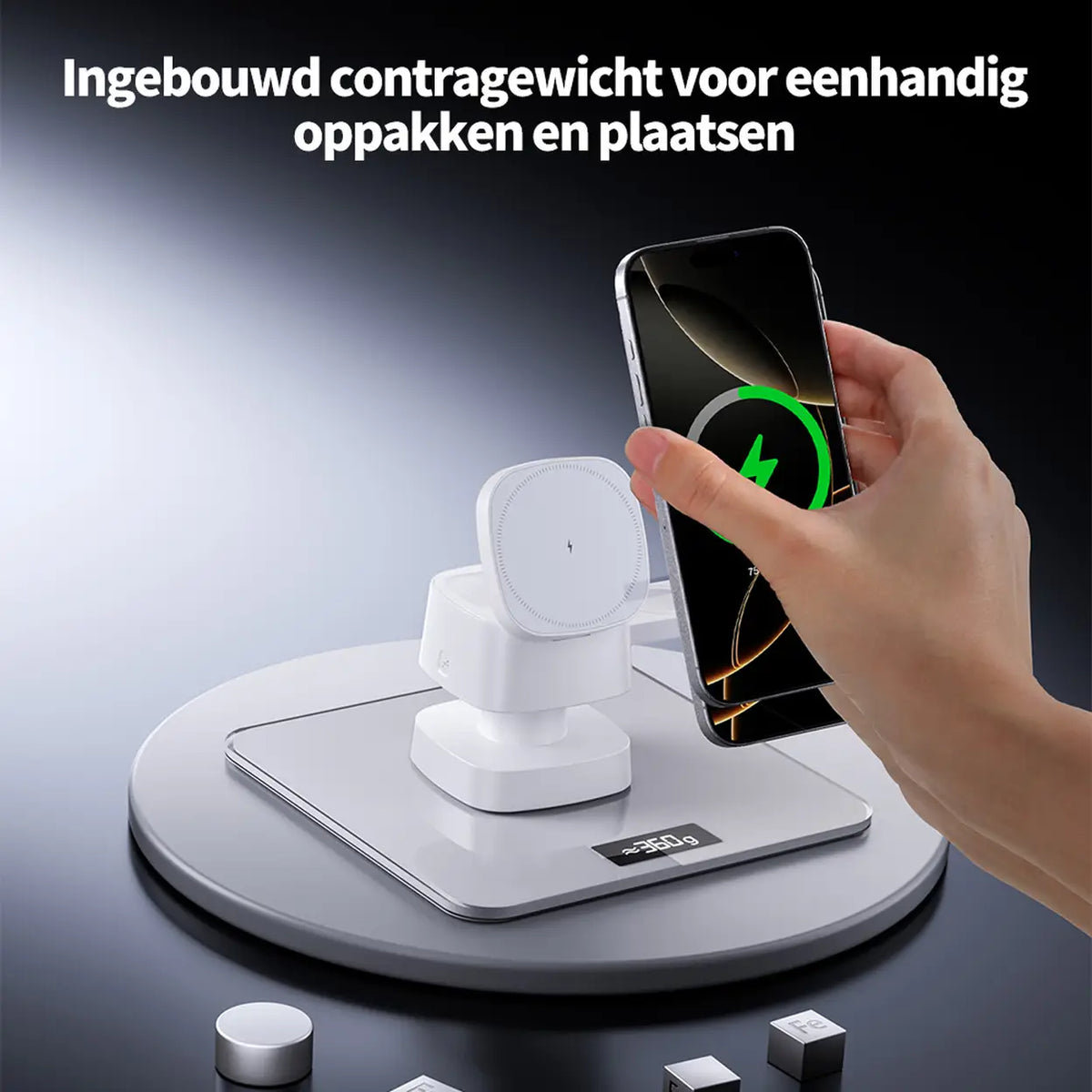 Rexsun 4 in 1 Magnetic Wireless Charger with Night Light, 15W Travel Stand for MagSafe Charger for iPhone 17/16/15/14/13/12 Series, Apple Watch, AirPods, XH-X13, White