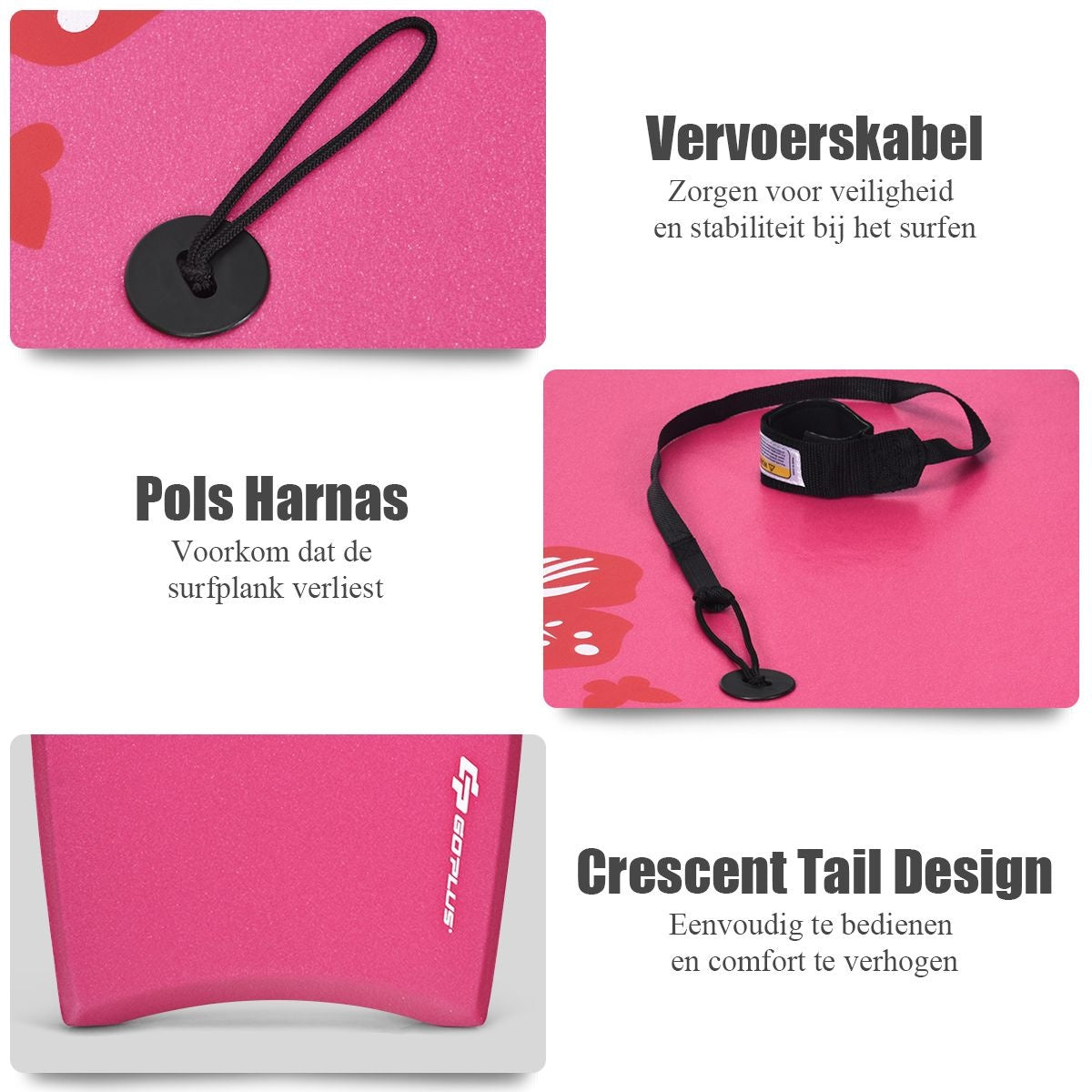 Coast Bodyboard - Lichtgewicht - 106 x 51 x 6 cm - Roze