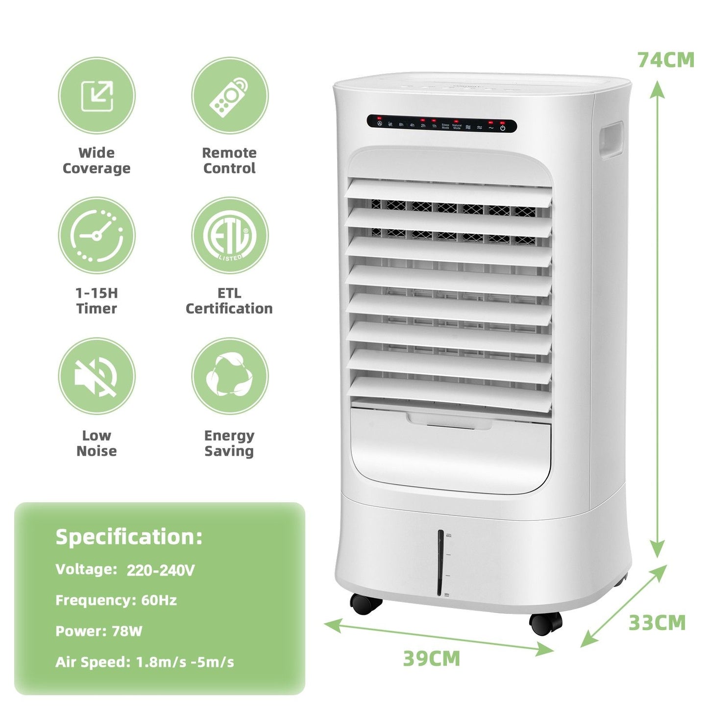 Coast 3-in-1 Mobiele Luchtkoeler Ventilator & Luchtbevochtiger 10L Watertank - 39x33x74cm  - Wit