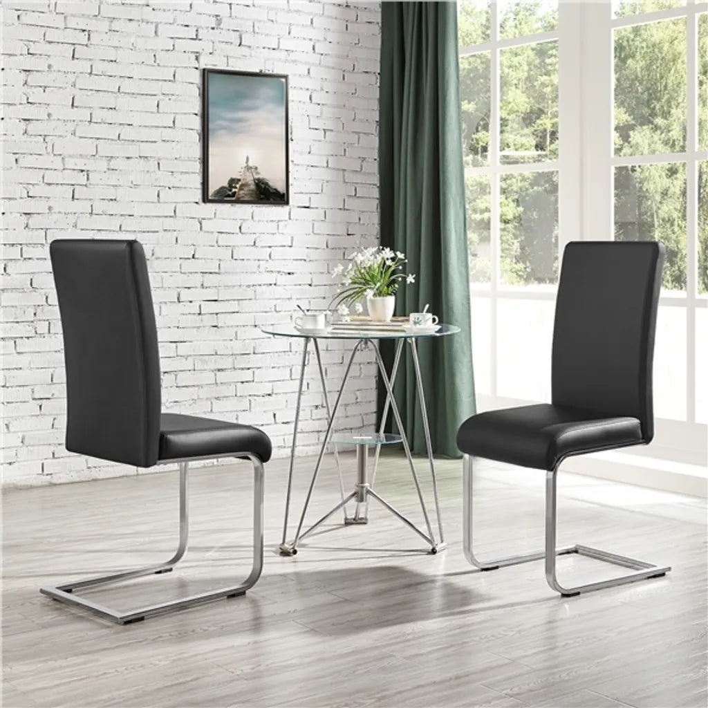 Yaheetech Eetkamerstoelen - PU Leer - Metaal - Set van 2 - 41,5 x 55 x 103 cm - Zwart