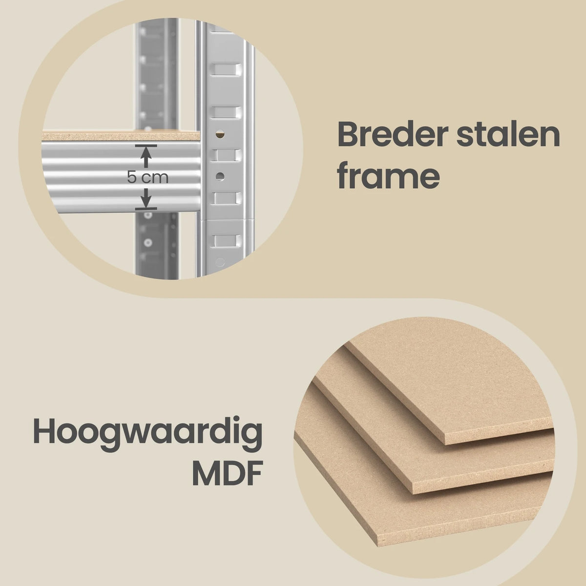 Ochama Stellingkast Set van 2 - 5 Niveaus - 90 x 40 x 180 cm - 175 kg per Plank - Staal en MDF - Zilver