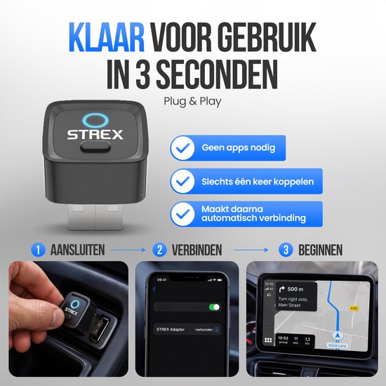 Strex Draadloze Adapter Geschikt voor Apple CarPlay & Android Auto - Wireless Dongle - USB-A en USB-C - Plug and Play