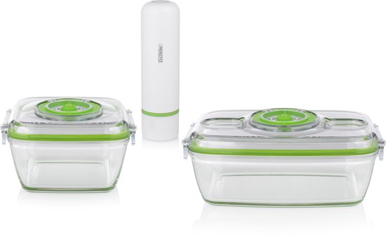 Princess 492985 Vershoudbakjes - Vacuüm Sealer Set – 2 glazen oven- en vershoudschalen met twee kunststof deksels - Elektrische vacuümpomp
