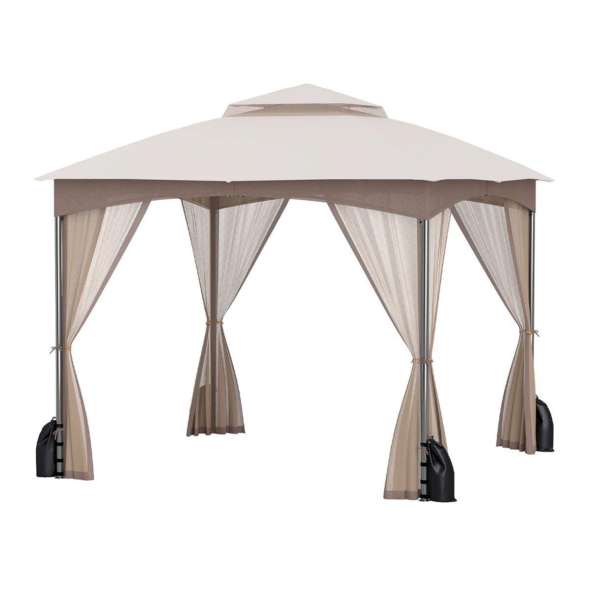 Coast Tuinpaviljoen - dubbel dak - muggennet en zandzakken - khaki 3 x 3 m