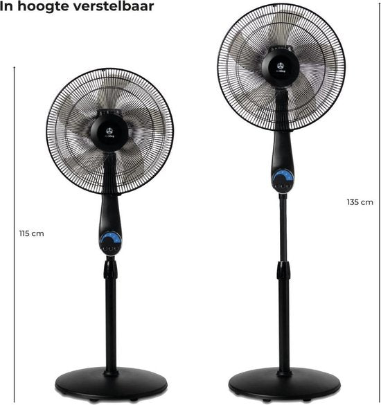 AirKing Statiefventilator - Extra Stille, Energiezuinige Ventilator met 5 Snelheidsstanden - Afstandsbediening, Timerfunctie & Roterende Luchtstroom - Zwart - Koelventilator voor Kamer