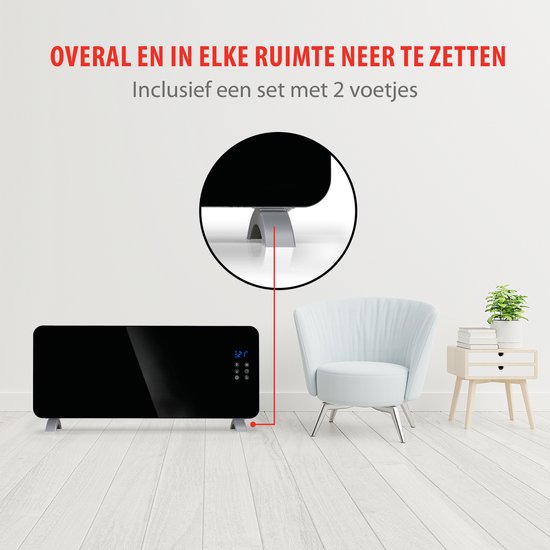 Alpina Convectorkachel - 2000W - 22 m² - 240V - 92 x 24 x 43cm - Zwart