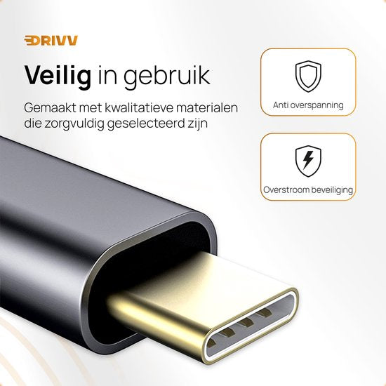 Drivv. USB-C naar Ethernet Adapter / Internet / Netwerk - 10/100/1000 MBps - Grijs