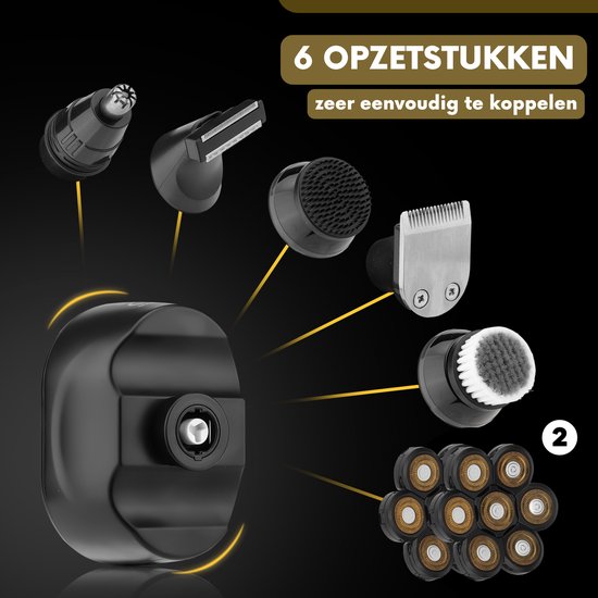 6-in-1 Scheerapparaat Mannen + Extra Scheerkop – Trimmer - Tondeuse - Sansbeauté® SkullSharp Classic | 7 Blade - Skull Shaver - Electric Face & Head Shaver - Hoofd Kaal Scheren – Nat & Droog - Elektrisch