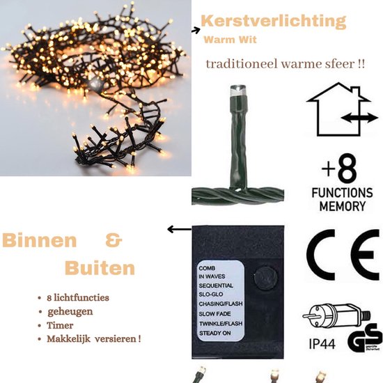 Microcluster - Kerstverlichting - 1800 led- 36m- warm wit- Timer- Lichtfuncties - Buiten en Binnen