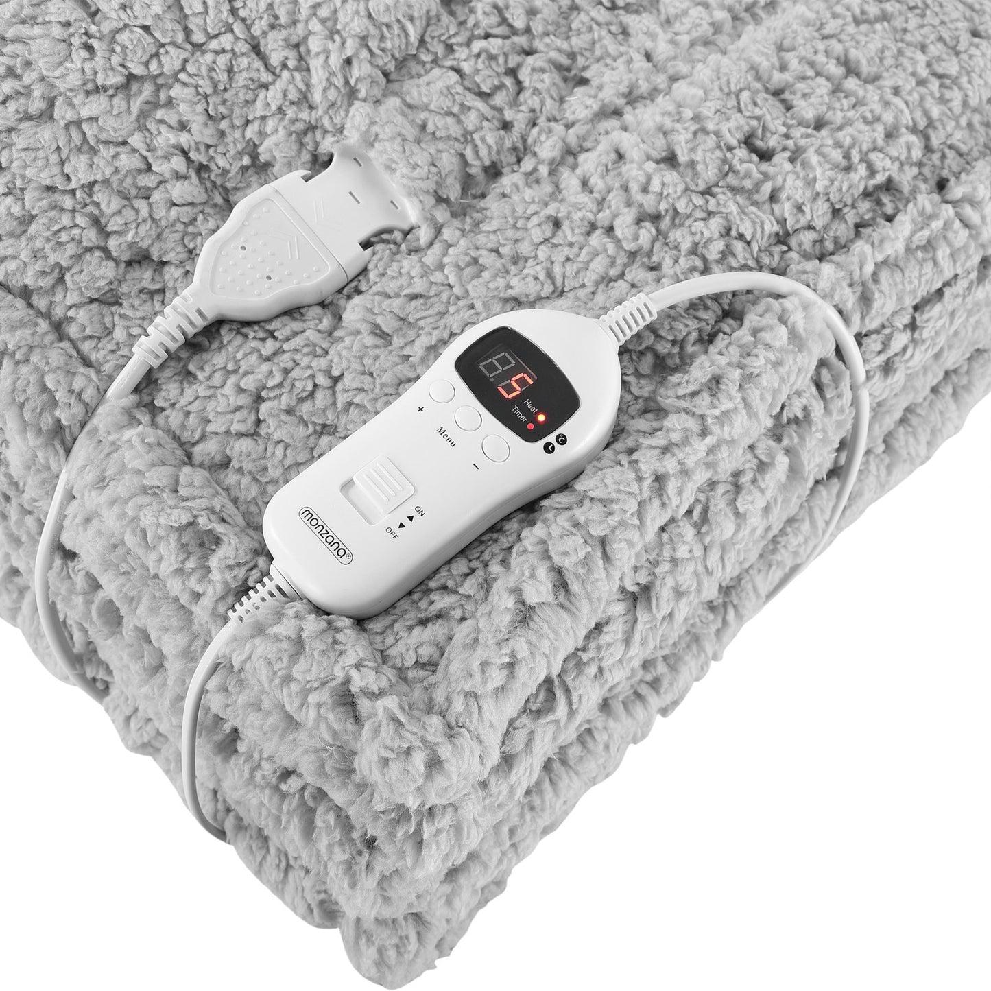 Monzana Warmtedeken - Elektrisch Fleece 180x130cm 120W - Grijs