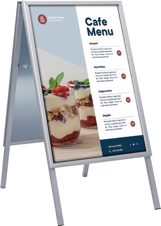 Europel Stoepbord - Kliklijst B1 formaat - 70,7 x 100 cm - 32 mm frame - Dubbelzijdige presentatie - Waterbestendig - Gemakkelijk op te bergen