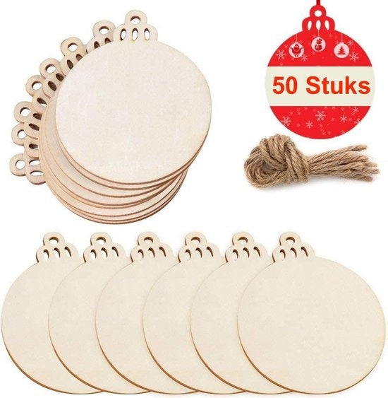 Giftmas Houten Kerstballen – Kerstversiering voor Binnen – Kerstbal van Hout – Kerst – ⌀6,5cm - 50 Stuks