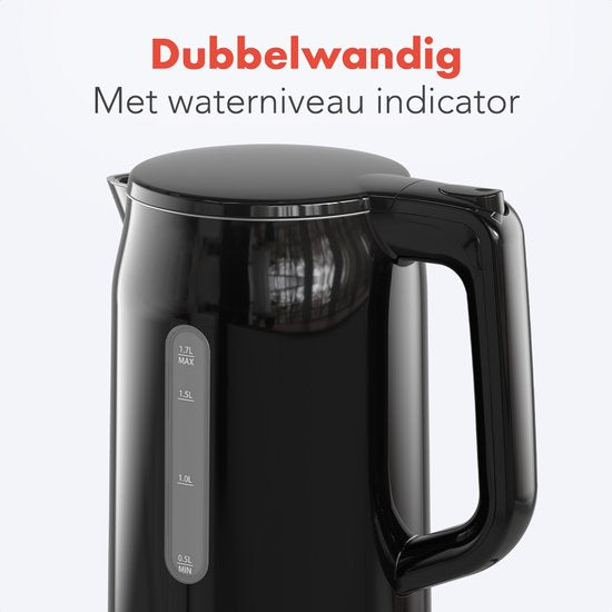 KitchenBrothers Waterkoker - Elektrisch - 1,7 Liter - Met Kalkfilter - Dubbelwandig - Cool-touch - Zwart