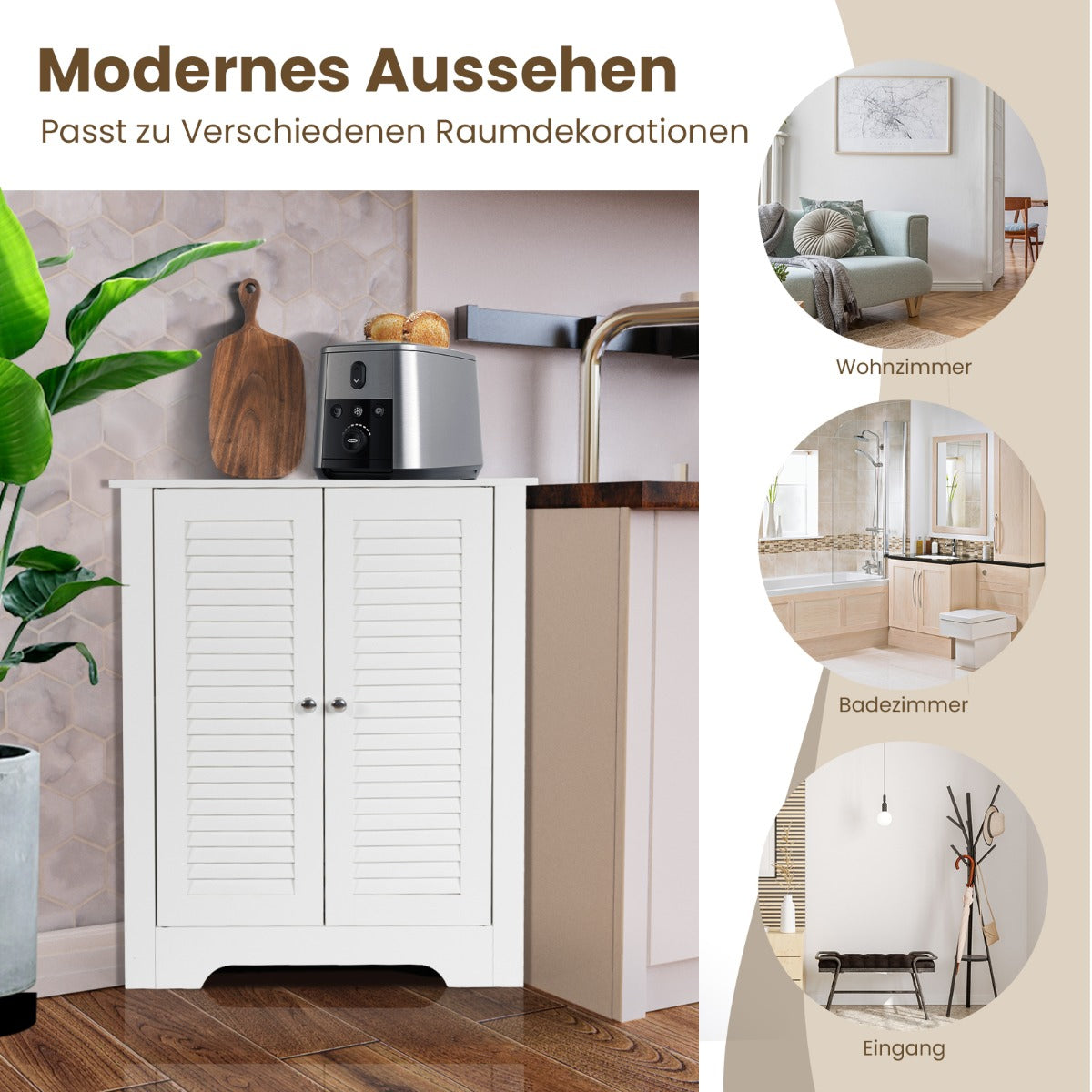 Coast Hoekkast - Lattendeur - Verstelbare plank - MDF - 63 x 32 x 81,5 cm - Wit