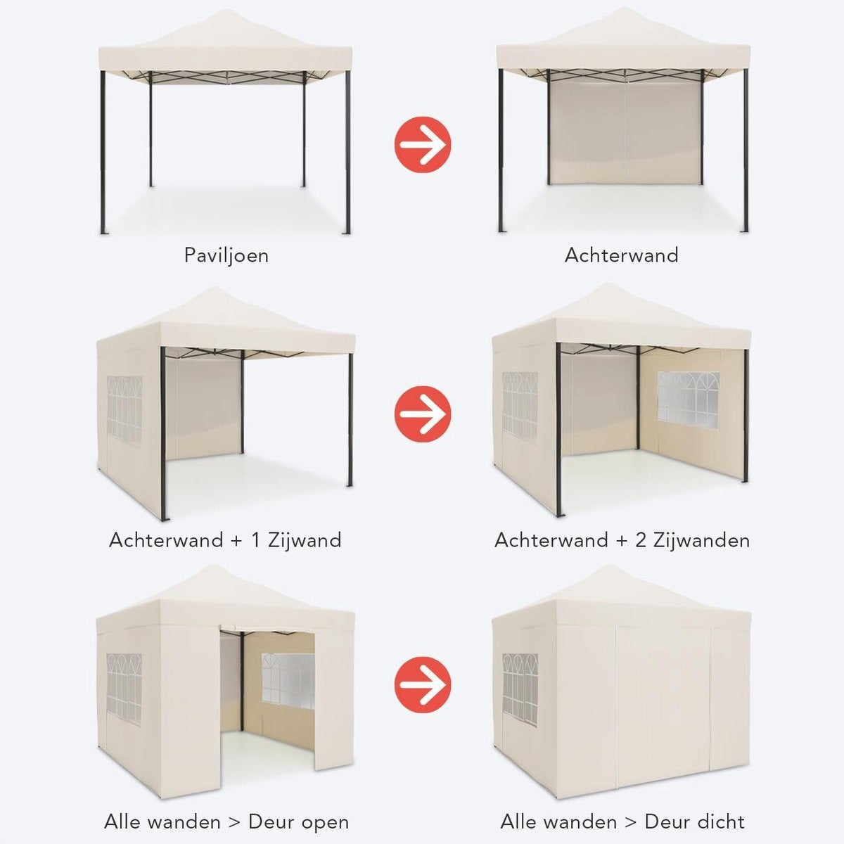 LifeGoods Partytent - Paviljoen - EasyUp - Opvouwbaar - Waterdicht - Met Draagtas met wieltjes - 300 x 300 cm - Beige