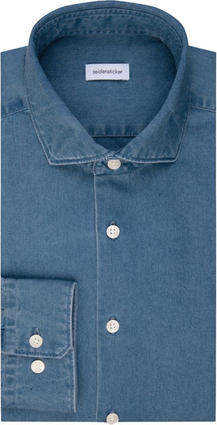 Seidensticker regular fit overhemd - twill - blauw - Strijkvrij - Boordmaat: 46