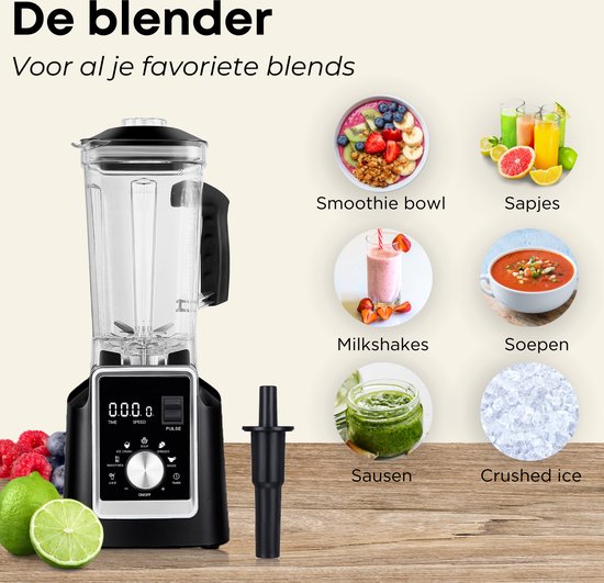 VAIVE Powerblender –  Pulsefunctie & 9 snelheden– 2200 W – 2 Liter – 21,6 x 18,5 x 37,6 cm – Zwart