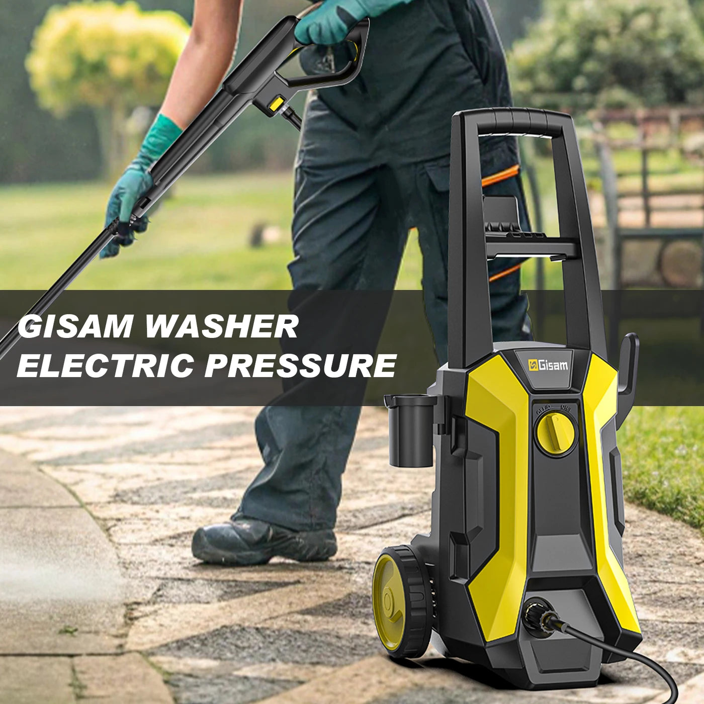 Gisam Hogedrukreiniger 2200W 180 Bar 480 l/h - 8 Meter Slang - IPX5 - Geel