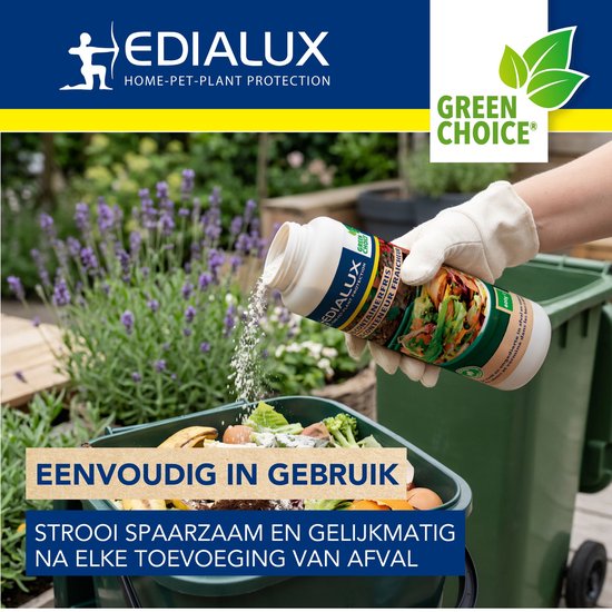 Edialux Bio-Containerfris strooipoeder tegen geur en maden, voor GFT-bak, GFT-container en compostbak, absorbeert vocht, helpt tegen schimmel en rotting, lavendelgeur, 600 ml