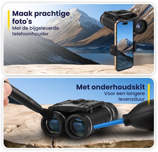 ODESSEY Compacte Verrekijker - met Etui, Onderhoudskit en Telefoonhouder - 8x22 - FMC - BAK-7 - voor Volwassenen & Kinderen