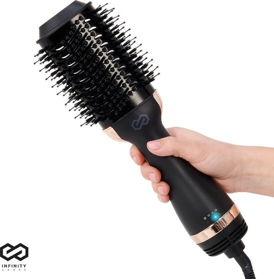 Infinity Goods 4-in-1 Föhnborstel - Keramische Magic Brush - Droog/Stijl/Krul/Volume - Kort En Lang Haar - 1200W - Zwart/Goud