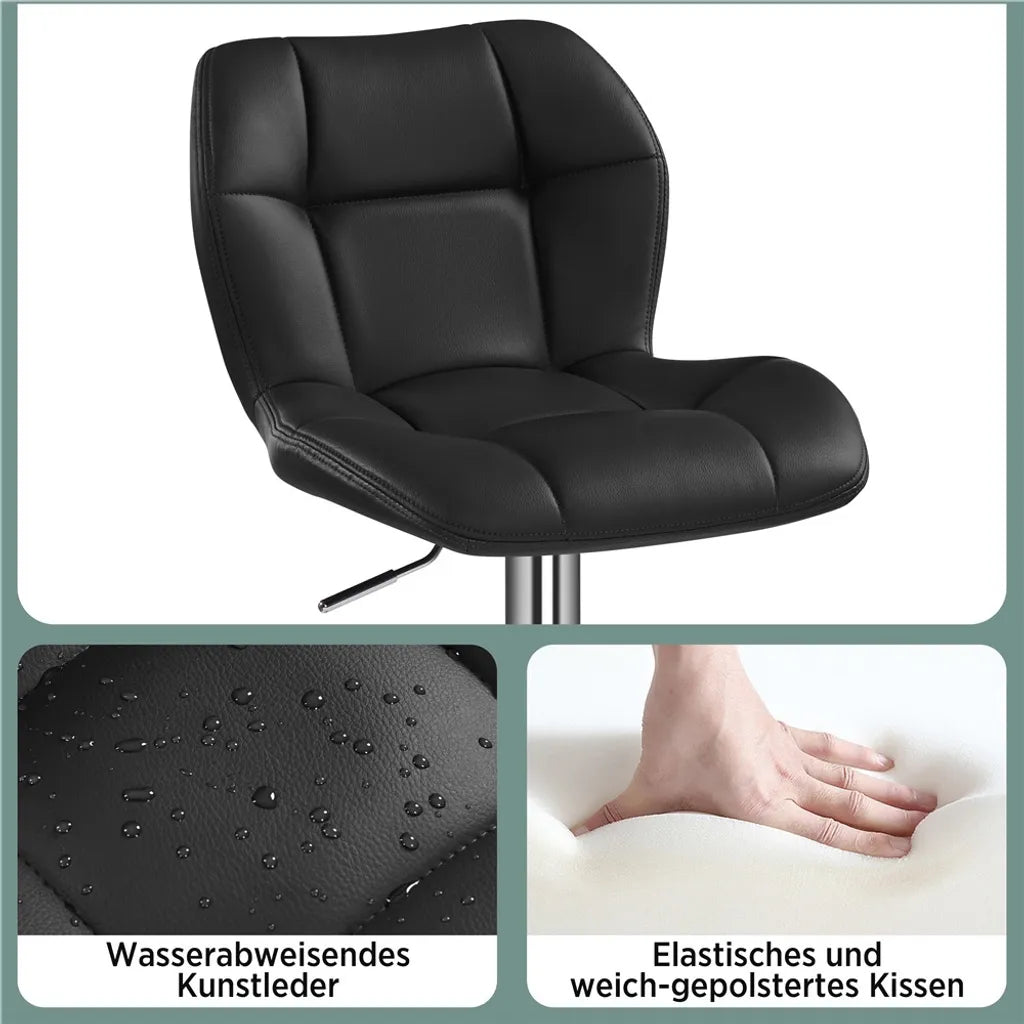 Yaheetech Barkrukken Set van 2 – Zwart Kunstleer – Verstelbaar 62,5–84,5 cm – 360° Draaibaar met Rugleuning en Voetsteun