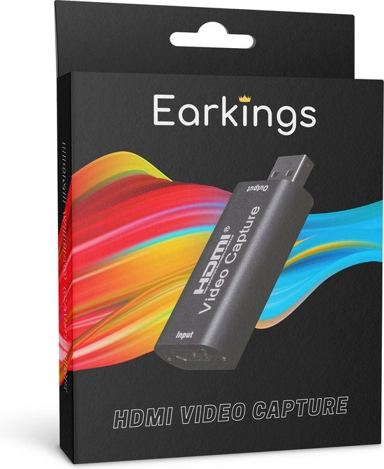 Earkings® Game Capture Card – 4K Invoer & 1080p Full HD Uitvoer – HDMI naar USB 3.0 – 6.4 x 2.8 x 1.3 cm – Zwart