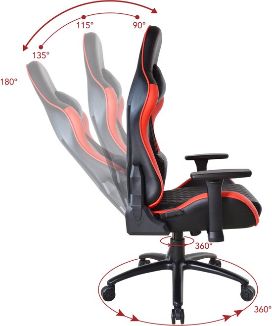 VDD Gaming - Gamestoel - Game Stoel - Gamestoelen - Gamestoel met brede zit - Gamestoel voor grote mensen - rood - zwart - 150kg limiet